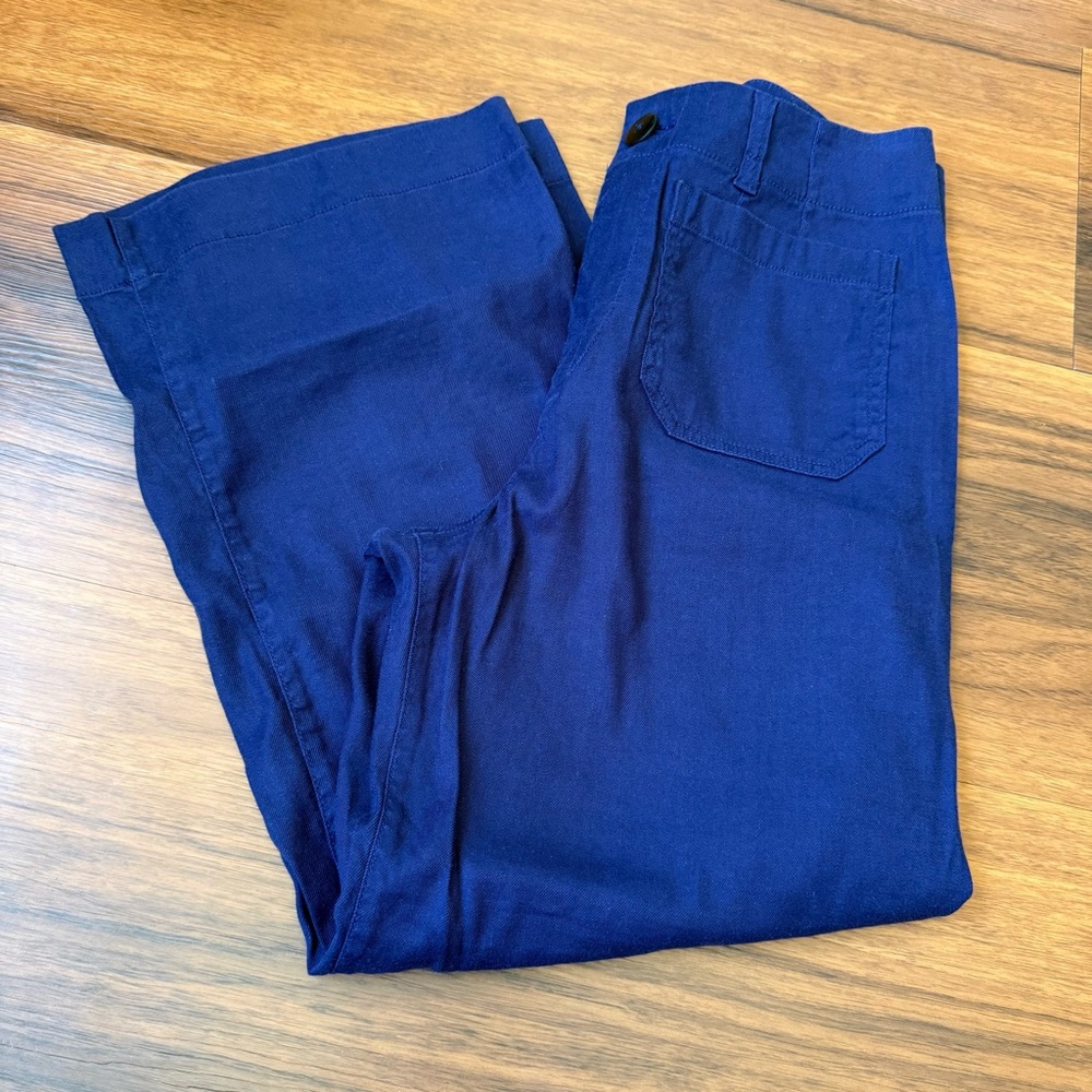 Maeve Colette Linen Blend Wide Leg Cropped Sapphire Blue Pants